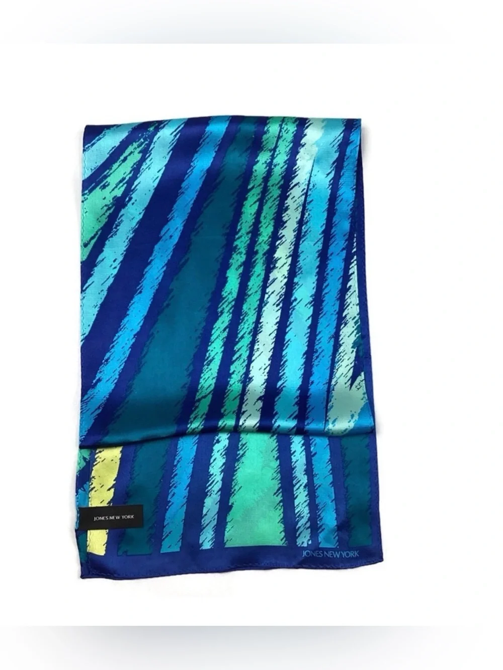 Jones New York Rectangular 100% Silk Scarf Blue Abstract Striped